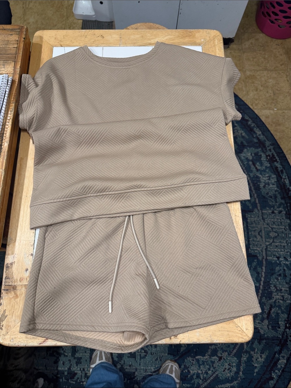 Women’s Short Sleeve Relaxed Top & Drawstring Shorts Set - Taupe